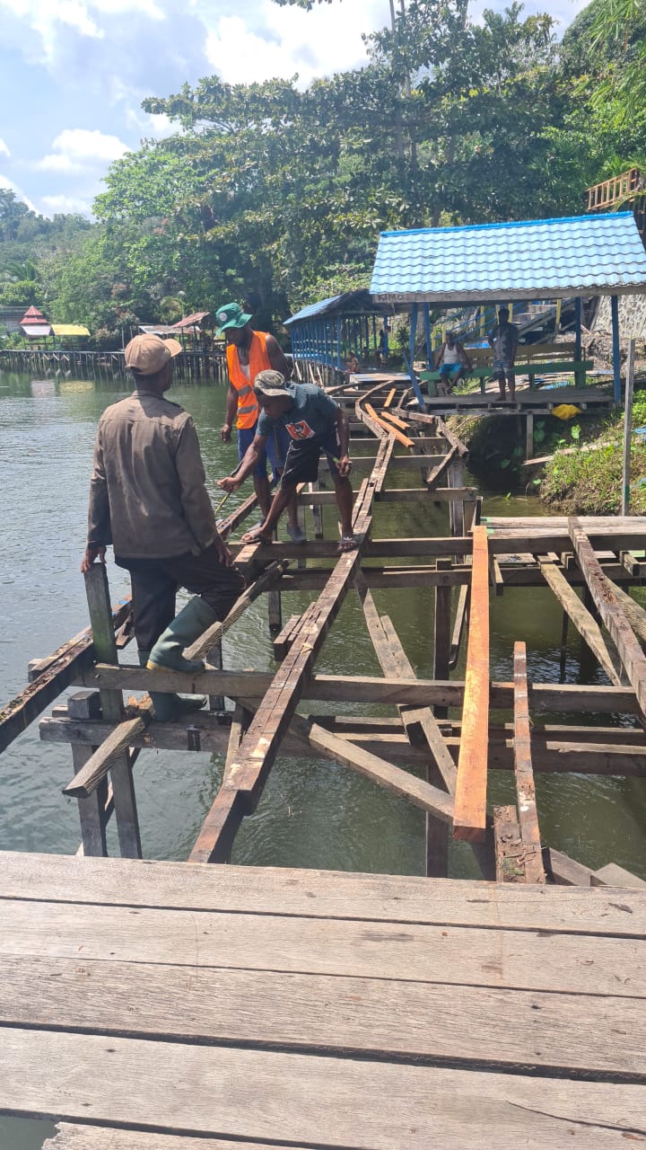 Masyarakat Kampung Yokiwa sedang merenovasi rumah adat (Obhe) yang ada di Kampung Yokiwa, Distrik Sentani Timur, Kabupaten Jayapura, baru-baru ini